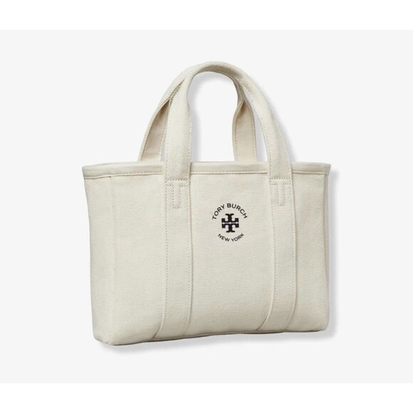 Tory Burch Handbags - Tory Burch Brand New Authentic Mercer Canvas Mini Tote Bag Neutral Cream NWT